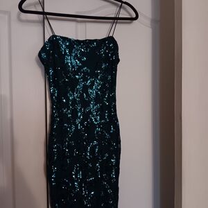 Windsor Strapless Dress with Glittering Teal Sequins